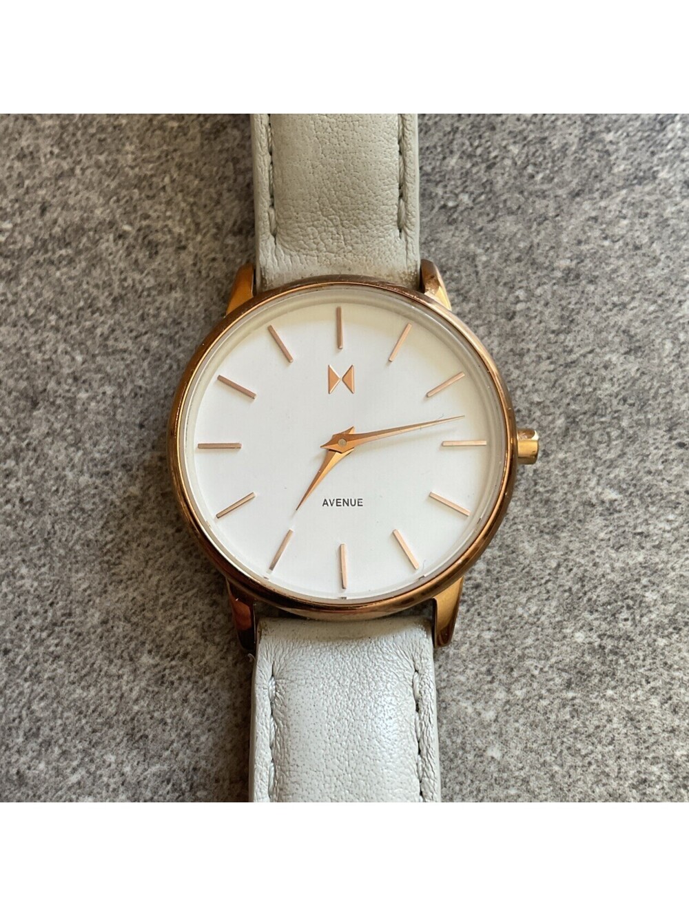 Ladies MVMT Avenue Florence 28mm Gold Tone Case Gray Leather Band A3